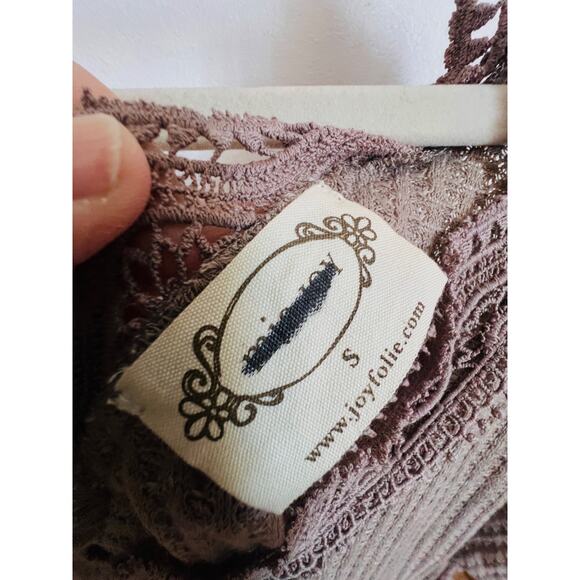 Mia Joy by Joyfolie Lace Trim Waffle Knit Top Small NWOT Boho Mauve Long Sleeve - Picture 7 of 8